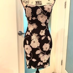 Embroidered, flower printed tube dress